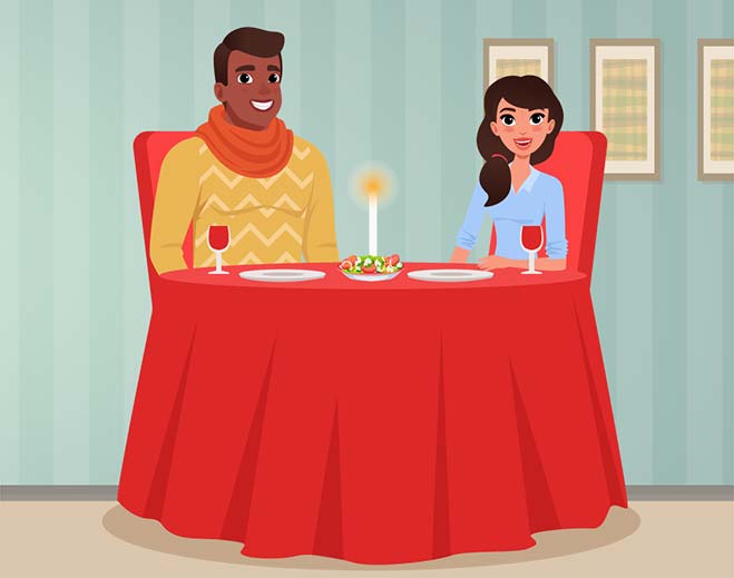 Couple dining at restaurant table